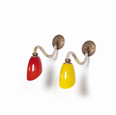 Coppia di Appliques in Vetro di Murano con Struttura in Ottone.