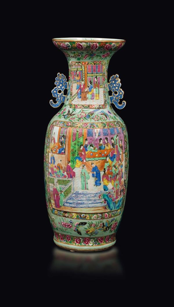 A polychrome enamelled porcelain vase with court life scenes, China, Qing Dynasty, 19th century