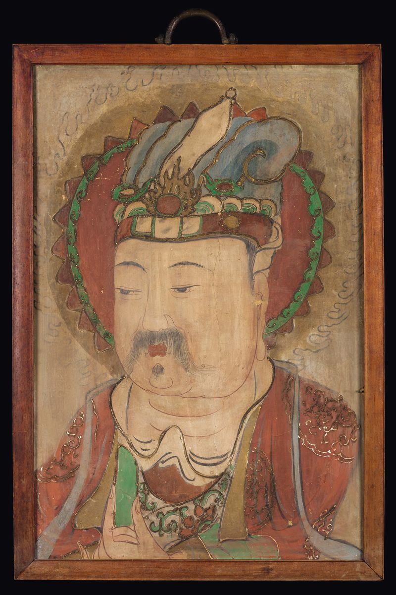 A polychrome fresco depicting a dignitary, China, Ming Dynasty, 17th century  - Auction Fine Chinese Works of Art - I - Cambi Casa d'Aste