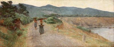 Raffaello Gambogi (1874 - 1943)paesaggio con Figure