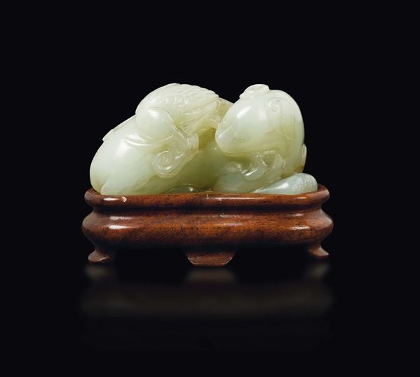 A white jade dog and bird group, China, Qing Dynasty, 19th century