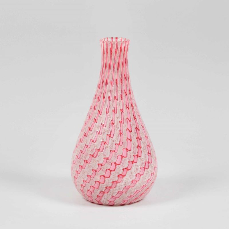 Vetreria Fratelli Toso, Murano, 1953 ca. A pear-shaped vase, Filigrana Scalata series, blown glass with a decor of twisted canes  - Auction Murano '900 - II - Cambi Casa d'Aste