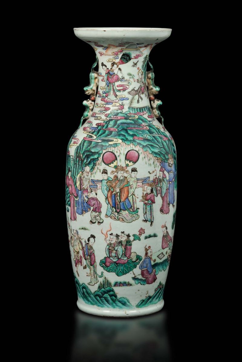A polychrome enamelled porcelain vase with Guanyin and wise men, China, Qing Dynasty, 19th century  - Auction Fine Chinese Works of Art - Cambi Casa d'Aste