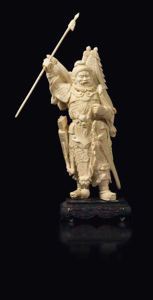 A carved ivory figure of warrior, China, early 20th century