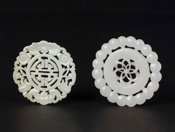Two fretworked white jade plaques, China, early 20th century