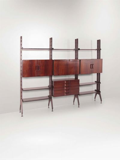 Libreria con Struttura in Legno. Supporti e Dettagli in Metallo. Prod. Italia, 1950 Ca.