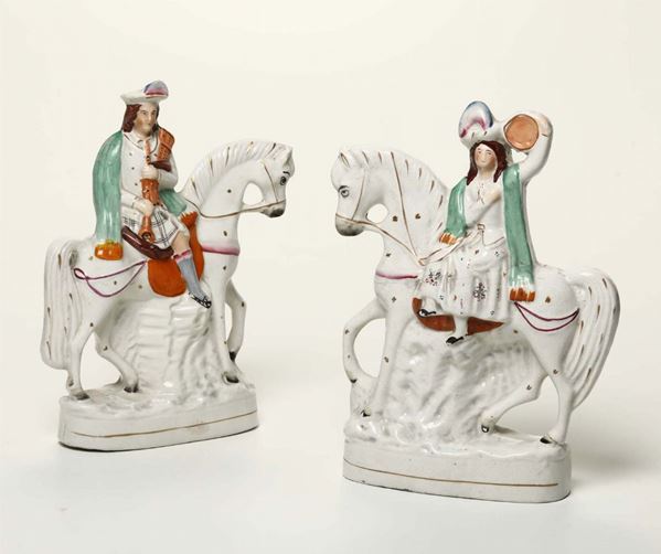Coppia di figurine Inghilterra, Staffordshire, periodo vittoriano, XIX secolo