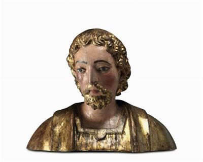 Busto in Legno Scolpito, Laccato e Dorato, Scuola Centro Italiana (siena?) del XVI Secolo