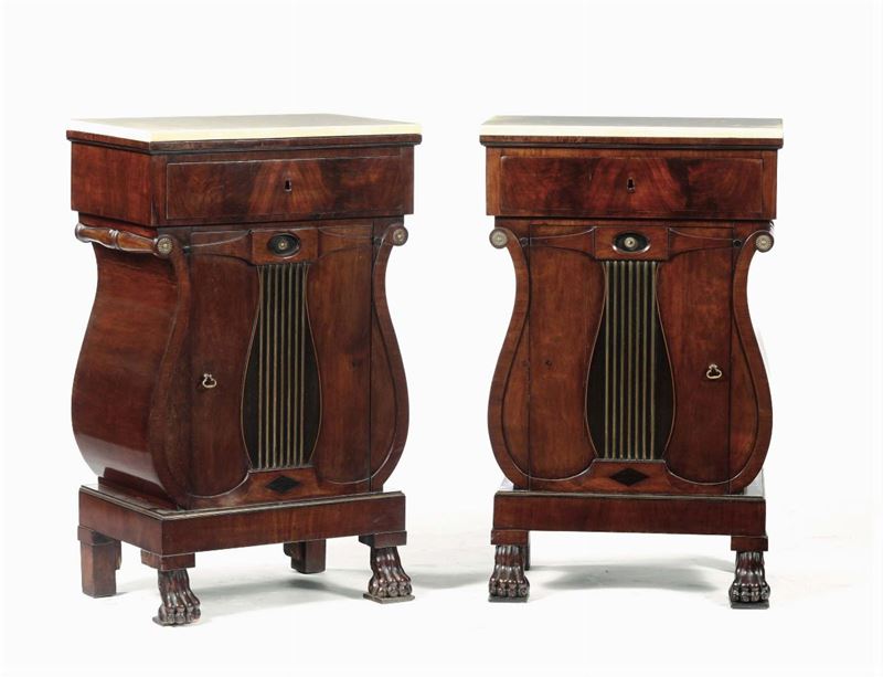 Coppia di comodini Impero a lira  - Auction Fine Art - Cambi Casa d'Aste