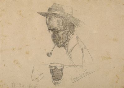 Lorenzo Viani (1882-1936)figura Maschile con Pipa