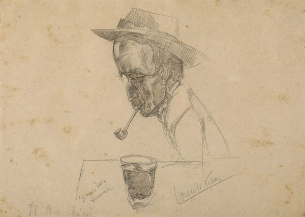 Lorenzo Viani (1882-1936) Figura maschile con pipa
