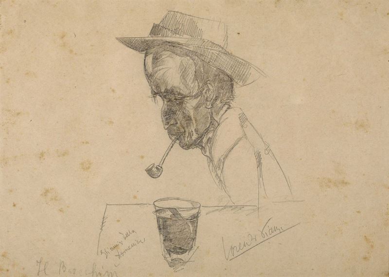 Lorenzo Viani (1882-1936) Figura maschile con pipa  - Asta Dipinti del XIX e XX secolo - Cambi Casa d'Aste