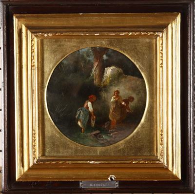 Agostino Fossati (1830-1904)lavandaie Veduta Costiera con Veliero