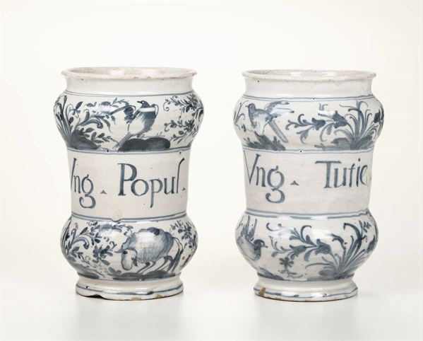 Coppia di albarelli Savona o Albisola, inizio XVIII secolo