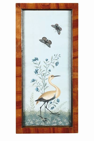 Coppia di Dipinti a Tempera su Carta Raffiguranti Volatili, Attribuiti a Vittorio Raineri (1797-1...