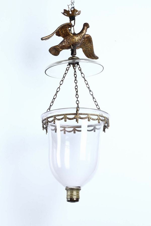 Lampione in cristallo con aquila in bronzo dorato, XIX secolo