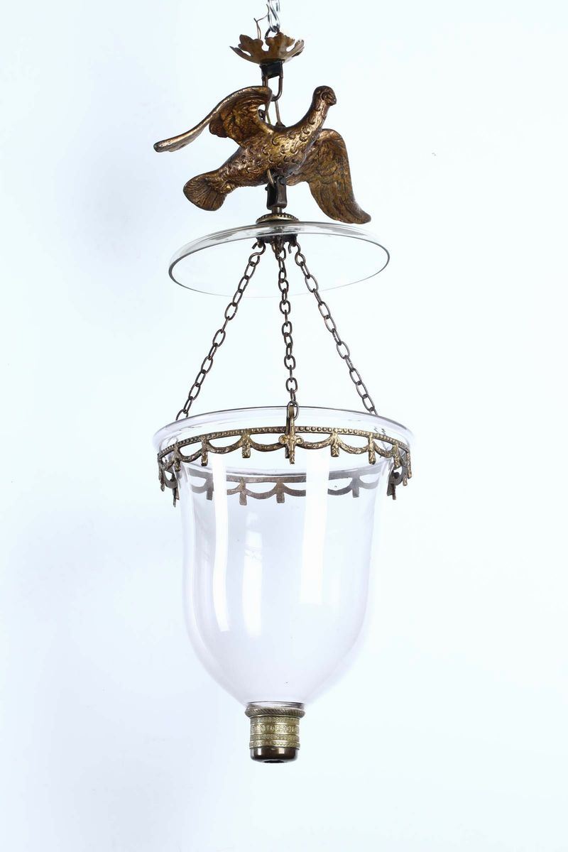 Lampione in cristallo con aquila in bronzo dorato, XIX secolo  - Asta Antiquariato - Cambi Casa d'Aste