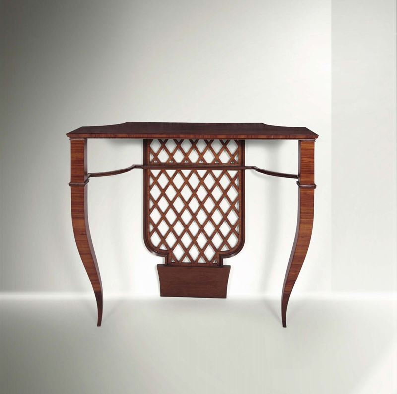 Gio Ponti, a rare console table with a wooden structure and walnut siding. Original certificate Gio Ponti Archives. Italy, 1930 ca. cm 105x100x42  - Auction Fine design - Cambi Casa d'Aste