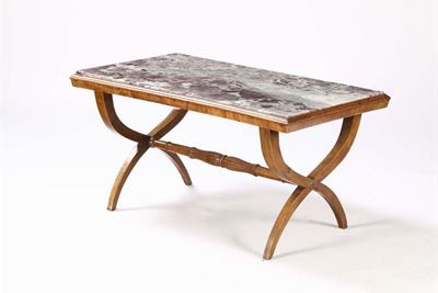 Tavolino Basso in Legno con Piano in Marmo, XIX Secolo