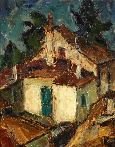 Beppe Levrero (1901 - 1986)paesaggio con Architetture