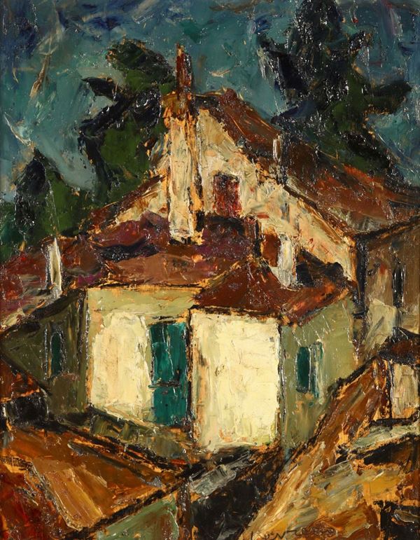 Beppe Levrero (1901 - 1986) Paesaggio con architetture