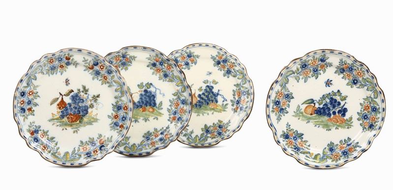 Quattro piatti Lodi, Fabbrica Coppellotti, 1750 circa  - Auction Majolica and Porcelains - II - Cambi Casa d'Aste