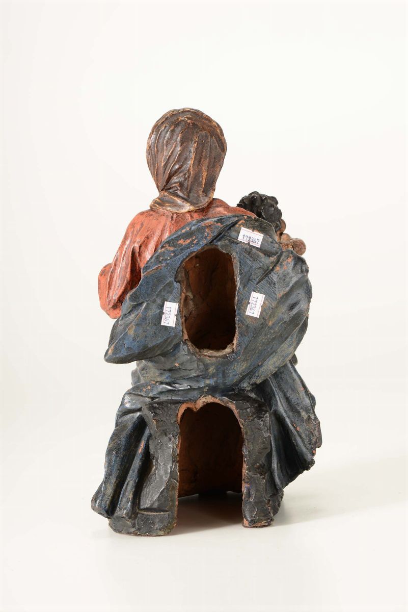 Madonna con Bambino in Terracotta Policroma. Ambito di Giuseppe Maria Mazza (1653 - 1741), Italia...