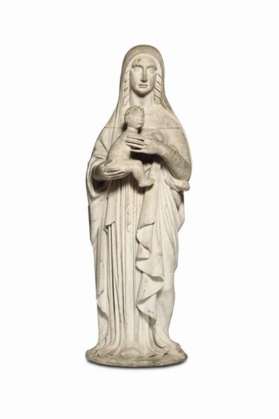 Madonna con Bambino in Marmo. Scultore Rinascimentale Attivo in Veneto nella Metà del XV Secolo
