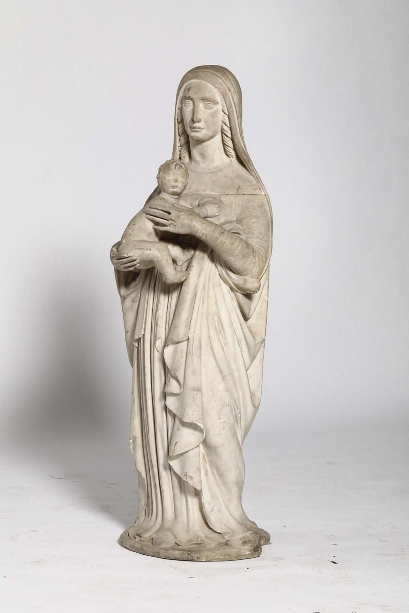 Madonna con Bambino in Marmo. Scultore Rinascimentale Attivo in Veneto nella Metà del XV Secolo