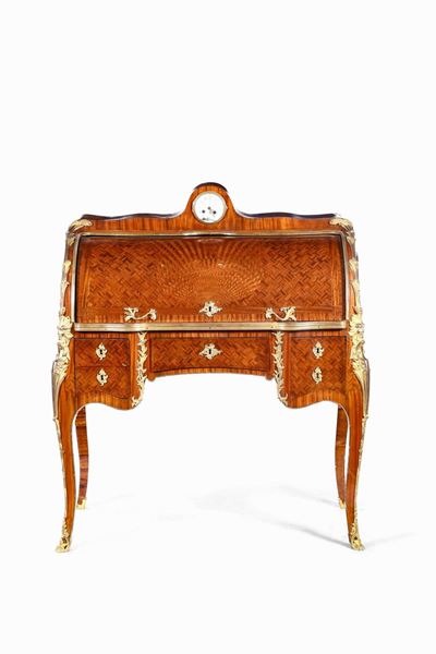 Rara Coppia di Bureau a Cilindro a Rullo Lastronate a Marqueterie, Francia, Epoca Napoleone III, ...
