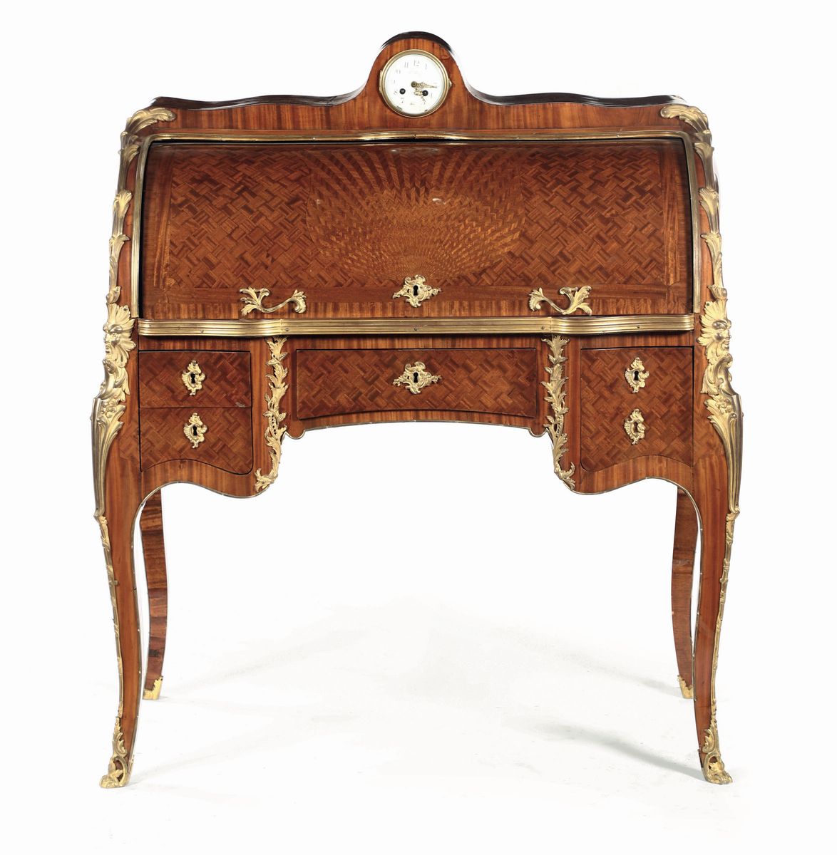 Rara Coppia di Bureau a Cilindro a Rullo Lastronate a Marqueterie, Francia, Epoca Napoleone III, ...
