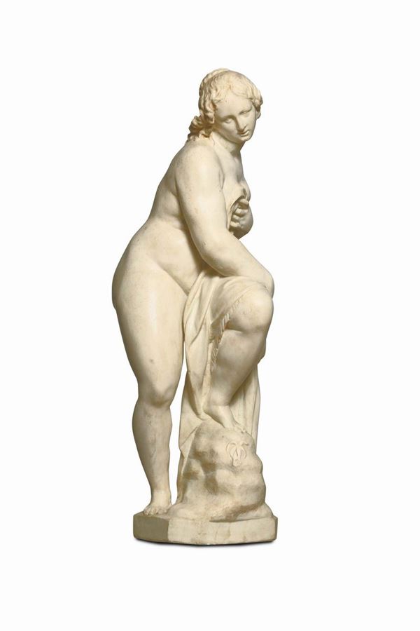 Scultura in marmo bianco raffigurante Betsabea. Lombardia prima metà del XVII secolo. Giovan Pietro Lasagna (Documentato a Milano dal 1610 al 1658)