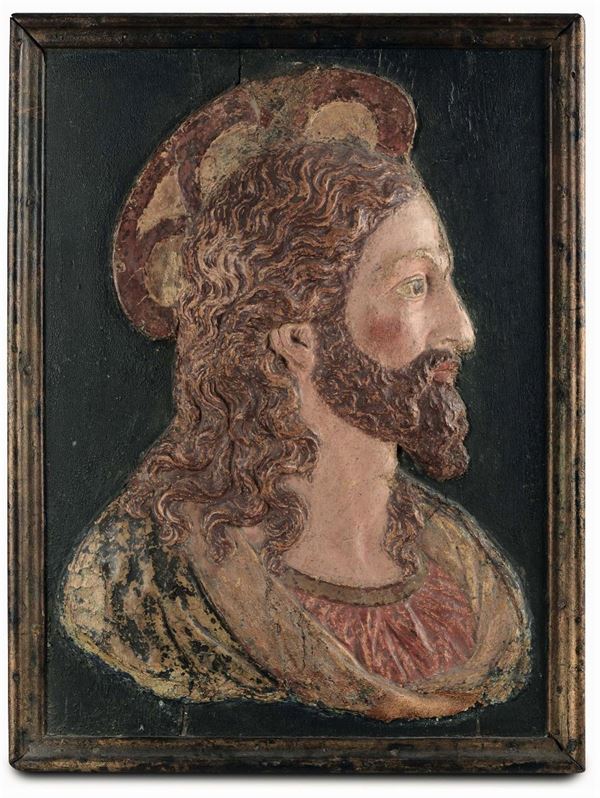 Bassorilievo ligneo raffigurante profilo di Cristo, XIX secolo