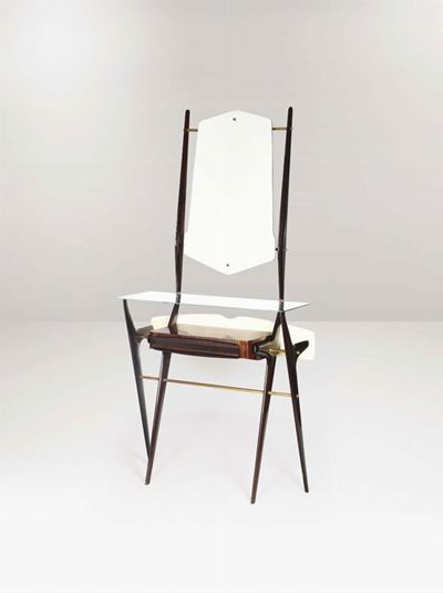 Consolle con Struttura in Legno. Piano e Specchiera in Vetro.