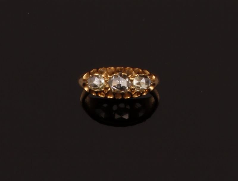 Anello con tre diamanti di vecchio taglio  - Asta Fine Coral Jewels - Cambi Casa d'Aste