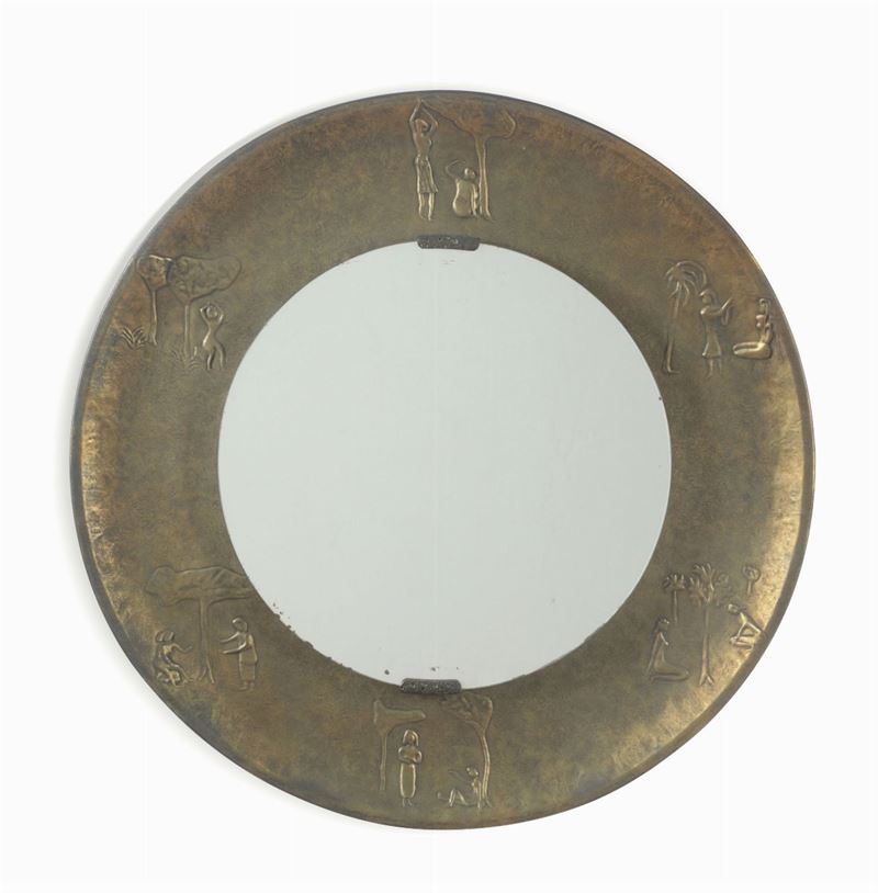 Angelo Bragalini, a mirror in embossed copper and mirrored glass. Italy, 1950 ca.  - Auction Design - Cambi Casa d'Aste