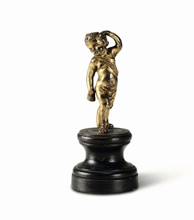 Cupido in Bronzo Fuso, Dorato e Cesellato. Arte Barocca Italiana (roma?) XVII Secolo