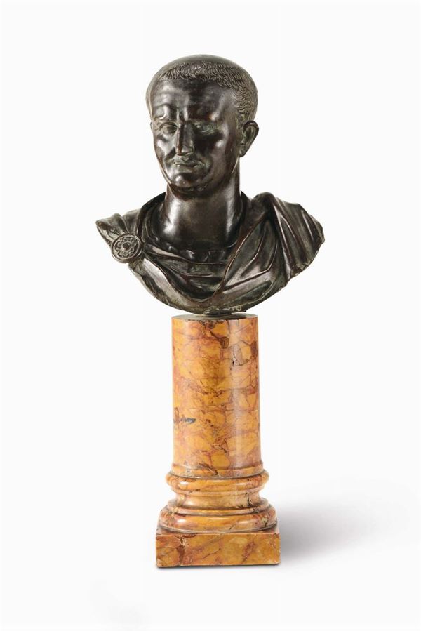 A bust of Vespasian in molten and chiselled bronze