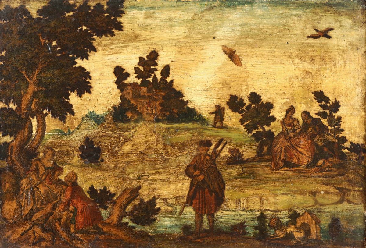 Coppia di Pannelli Lignei Decorati Ad Arte Povera, Venezia XVIII Secolo