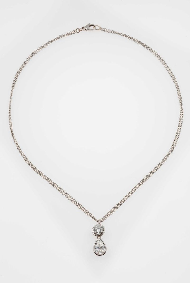 Brilliant-cut and pear-shaped diamond pendant  - Auction Fine Jewels - Cambi Casa d'Aste