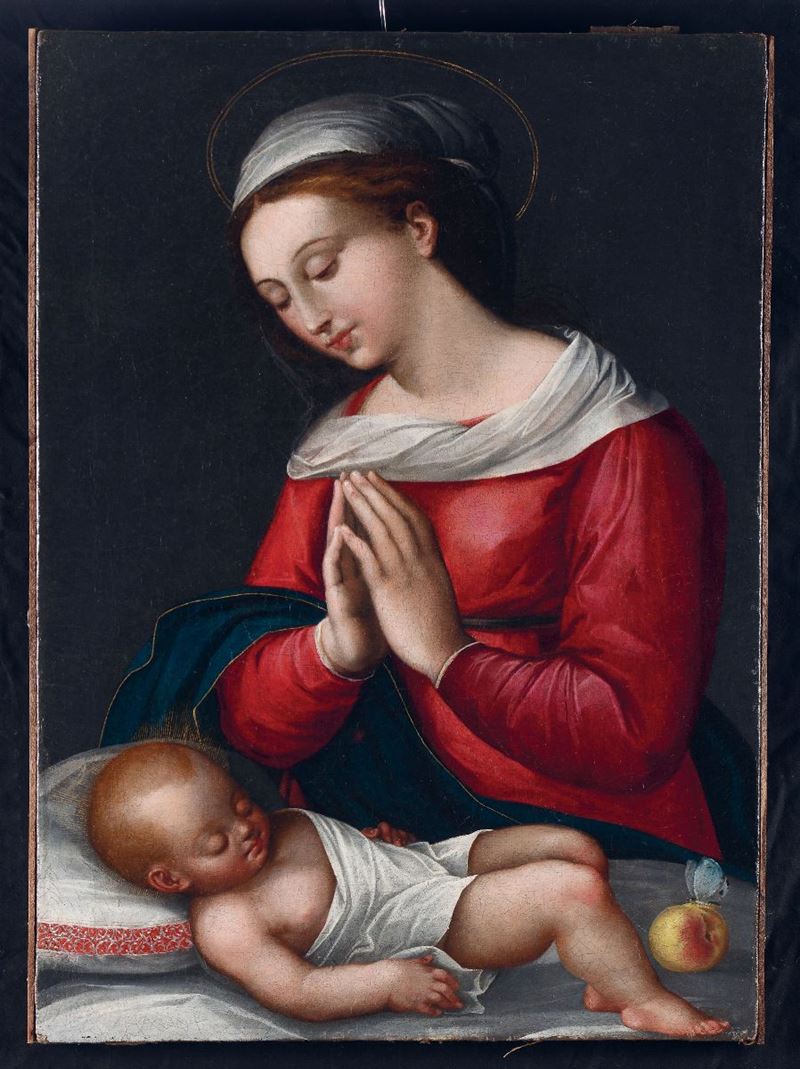 Gian Francesco Penni (Firenze 1488 - Napoli 1528) Madonna con Bambino  - Asta Dipinti Antichi - Cambi Casa d'Aste