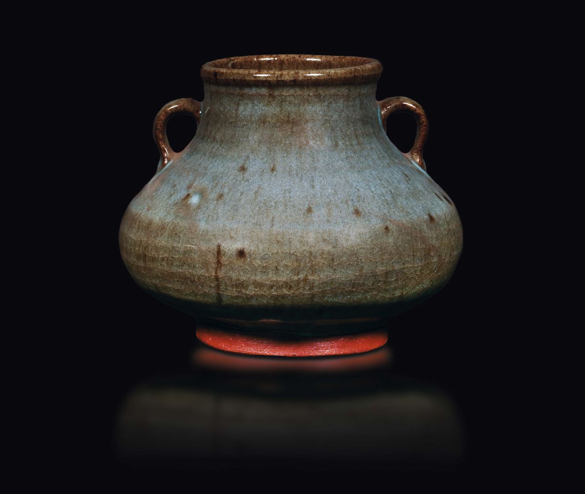 Giara in Porcellana Flambé a Fondo Viola e Turchese, Cina, Dinastia Qing, XIX Secolo