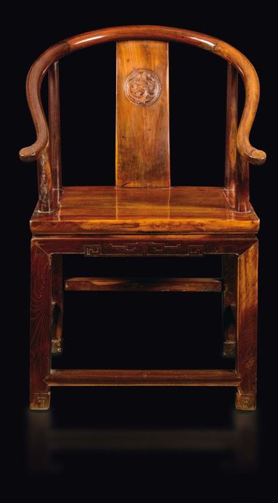 Sedia con Braccioli in Legno di Homu, Cina, Dinastia Qing, XIX Secolo
