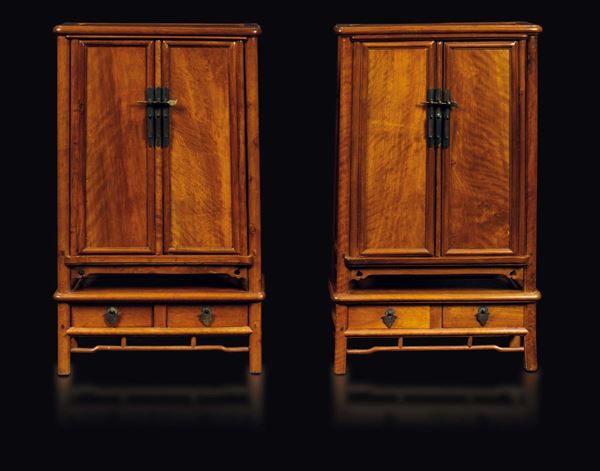 A pair of small huanghuali cabinets, China, Qing Dynasty, 19th century