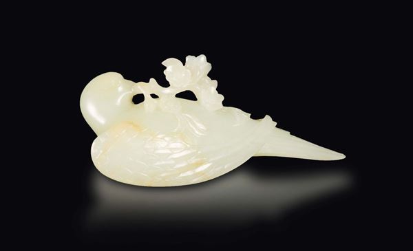 A white jade Magpie and prunus, China, Qing Dynasty, Qianlong Period (1736-1795)