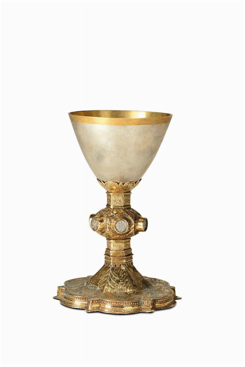 A goblet in embossed, chiselled and gilded copper and silver. Late Gothic gold craft from central Italy. Tuscany (?), 15th-16th century  - Auction Sculpture and Works of Art - Cambi Casa d'Aste