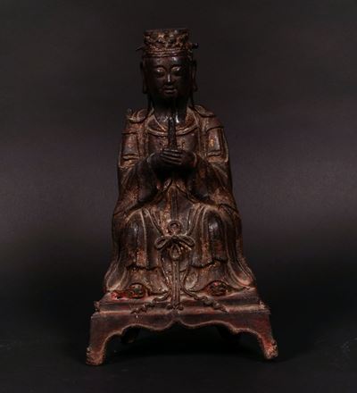 Figura di Dignitario Seduto in Bronzo, Cina, Dinastia Ming, XVII Secolo