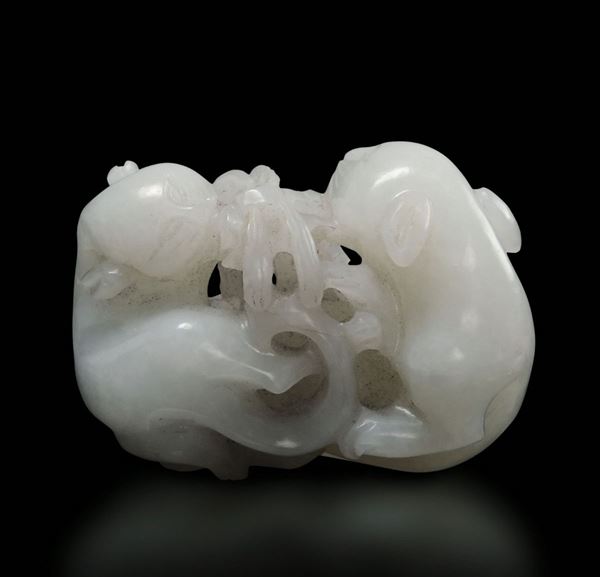 A white jade two cats and dragonfly group, China, Qing Dynasty, 19th century