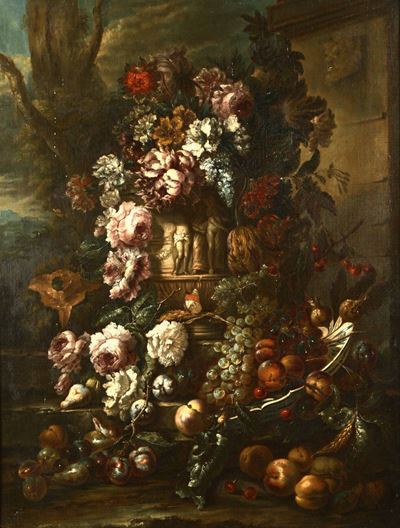 Gasparo Lopez (napoli 1650 - Firenze 1740)coppia di Nature Morte con Fiori