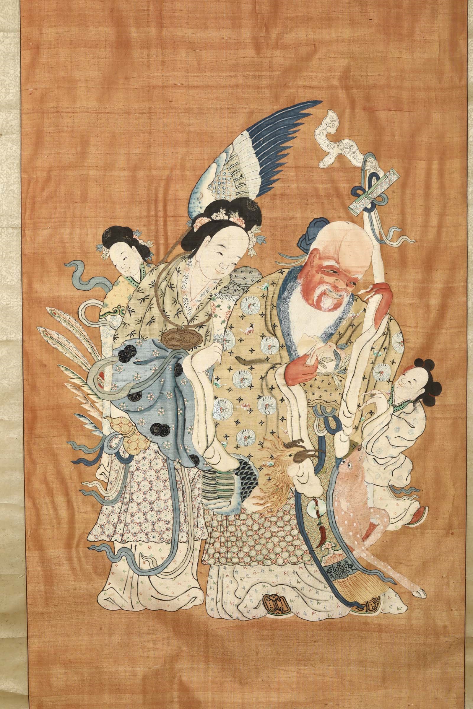 Tessuto Kesi con Figure Taoiste ed Iscrizioni, Cina, Dinastia Qing, XIX Secolo